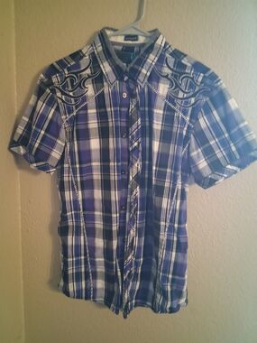 Roar Men's Purple & Black Plaid Short-Sleeve Button-Up Shirt